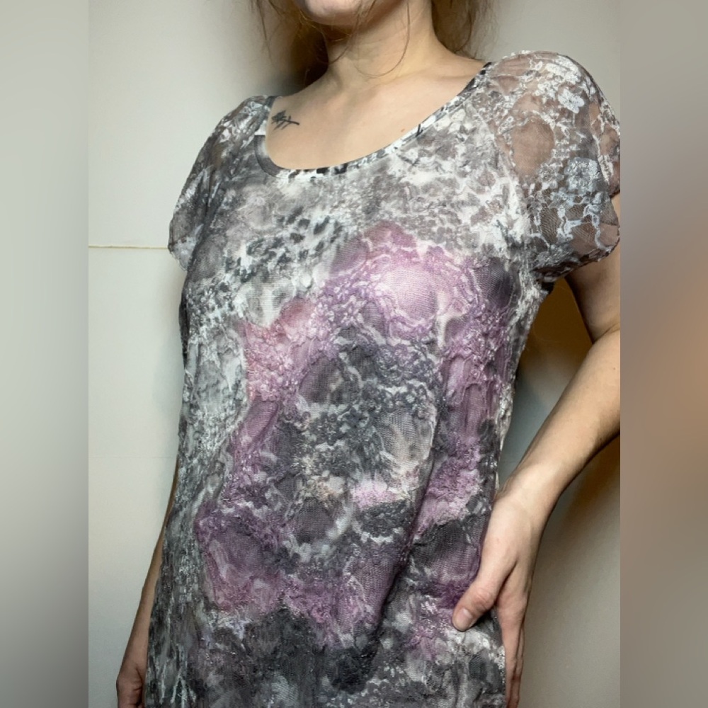 Dressbarn Sheer Lace Overlay Tunic Top • XL • Y2K Grunge